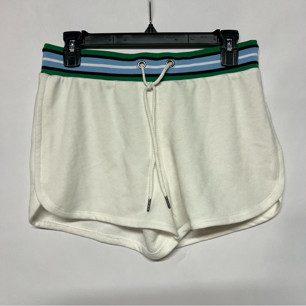BB Dakota White Athletic Shorts with Green and Blue Waistband